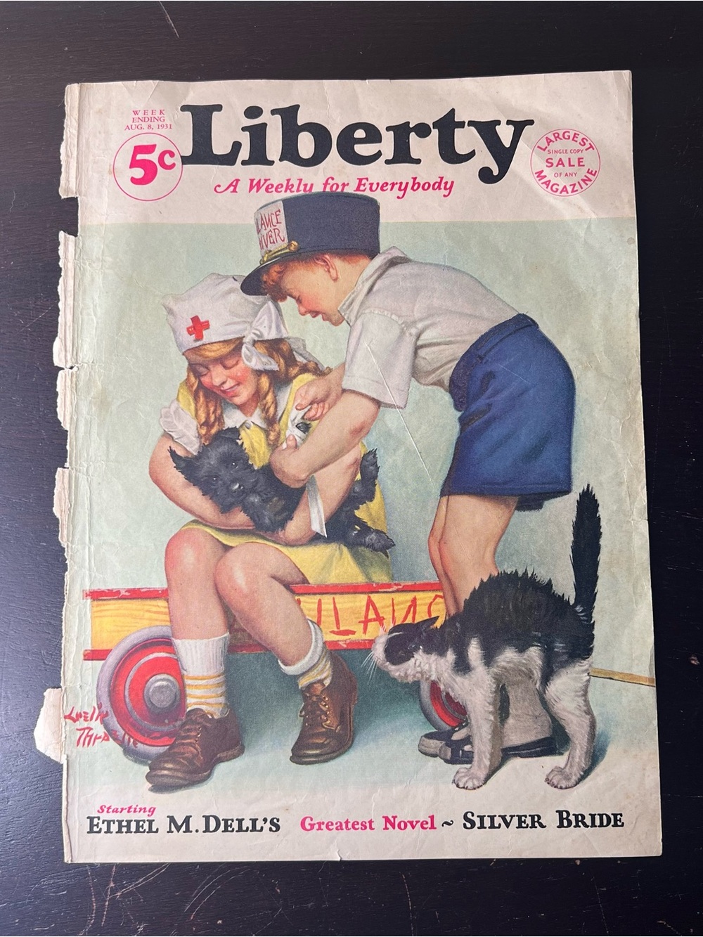 Vintage 1931 Liberty Magazine Cover Leslie Thrasher Nurse & Puppy